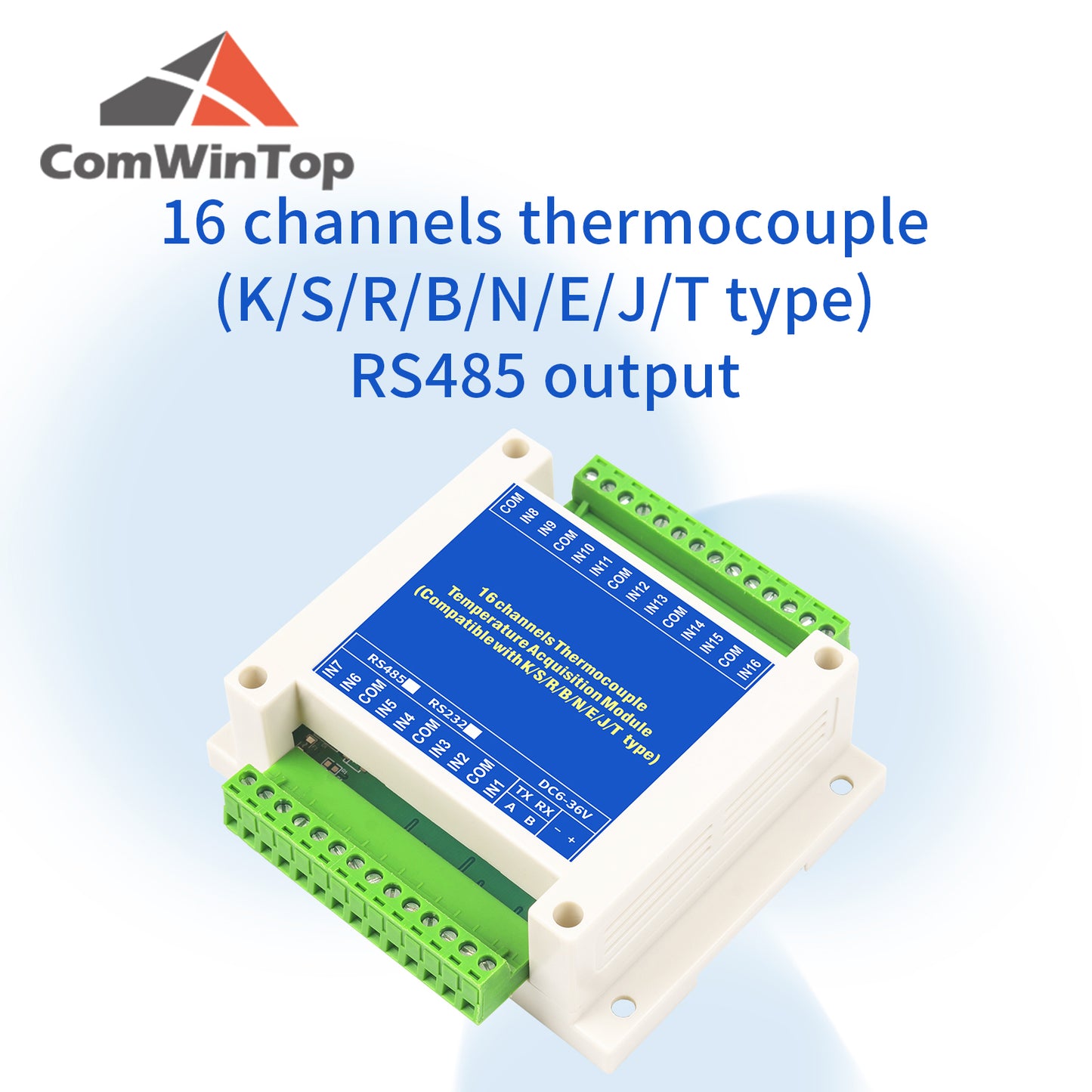 2/4/8/16 channels PT100 K/S/R/B/N/E/J/T type Thermocouple Sensor RS485 Modbus Output Temperature Acquisition Module