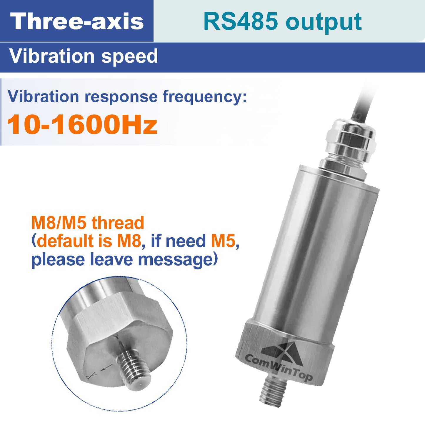 Single Three axis vibration monitoring Fan motor vibrating string instrument RS485 Industrial temperature vibration sensor