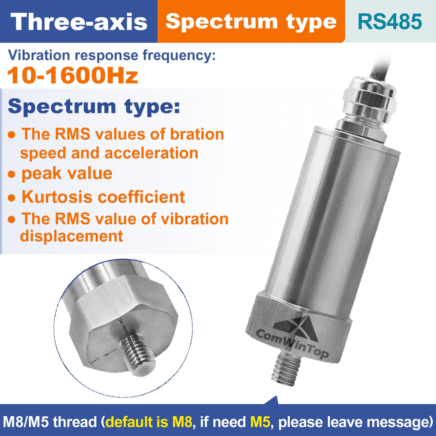 Single Three axis vibration monitoring Fan motor vibrating string instrument RS485 Industrial temperature vibration sensor