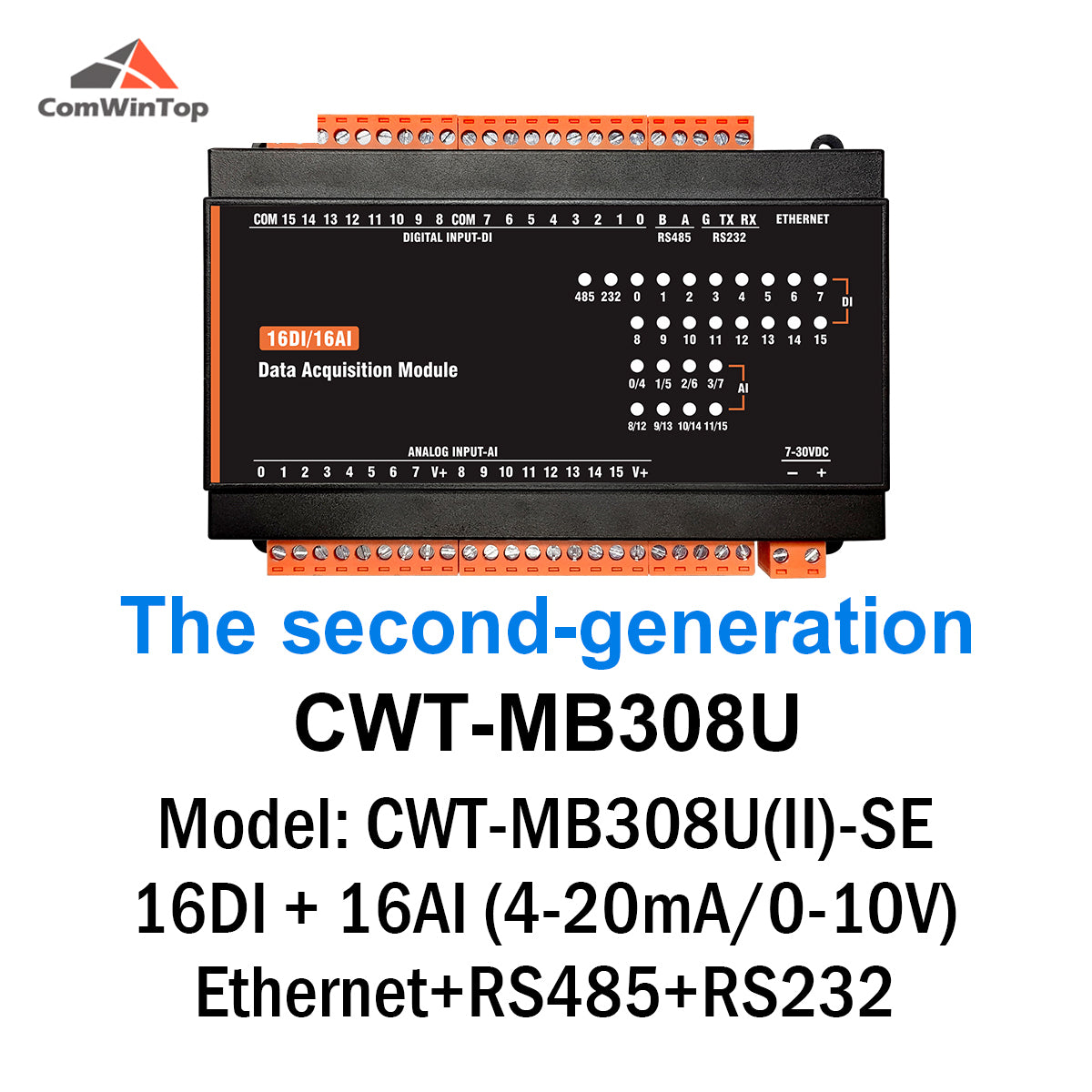 CWT-MB308U 16AI+16DI RS485 RS232 Ethernet Modbus Rtu Tcp Io Acquisition Module
