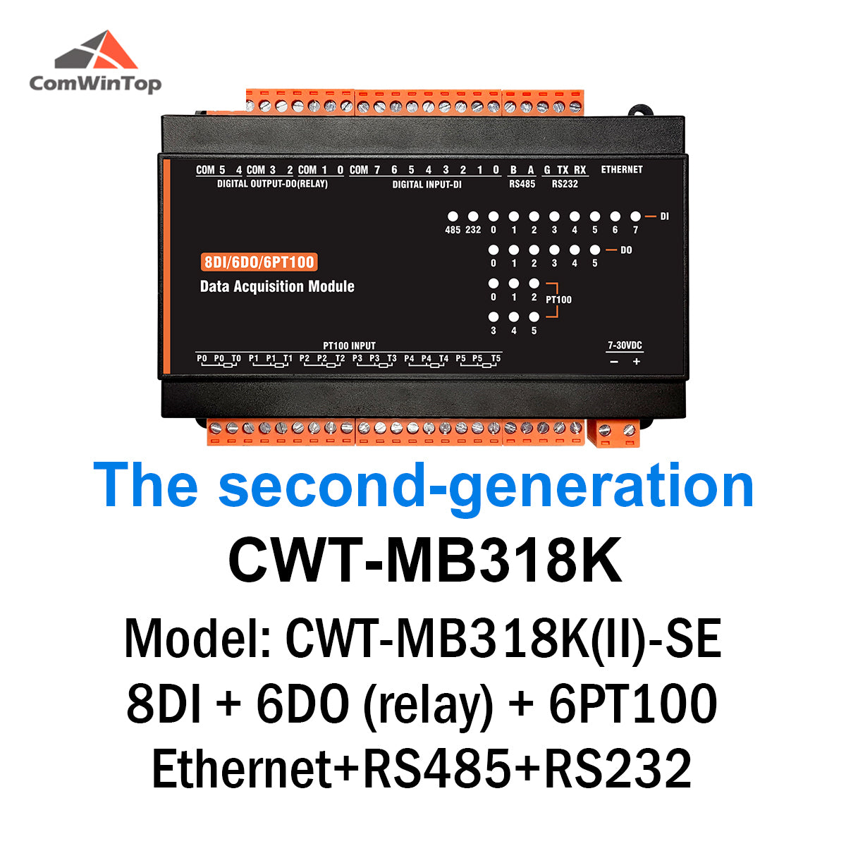 CWT-MB318K 6PT+8DI+6DO RS485 RS232 Ethernet Modbus Rtu Tcp Io Acquisition Module