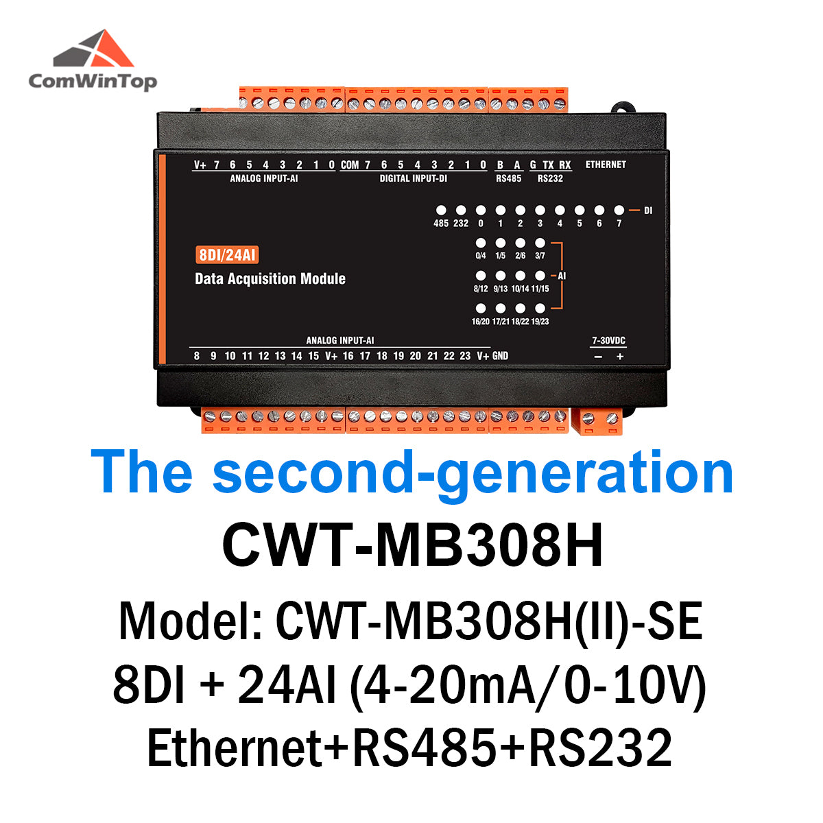 CWT-MB308H 24AI+8DI RS485 RS232 Ethernet Modbus Rtu Tcp Io Acquisition Module