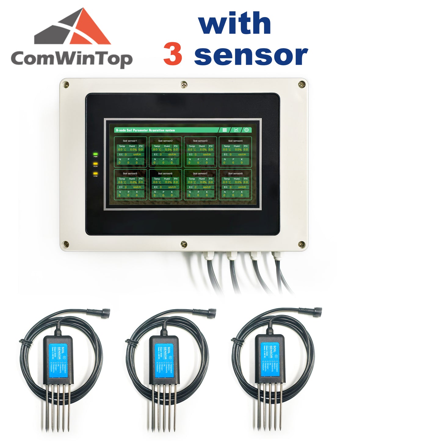 Measure Soil Temperature Moisture EC PH NPK 8-Node Soil Parameter Acquisition System with 7" LCD Touchscreen