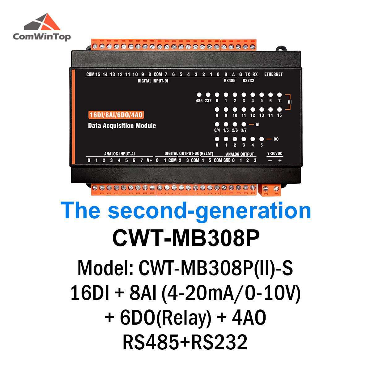 CWT-MB308P 8AI+4AO+16DI+6DO RS485 RS232 Ethernet Modbus Rtu Tcp Controller