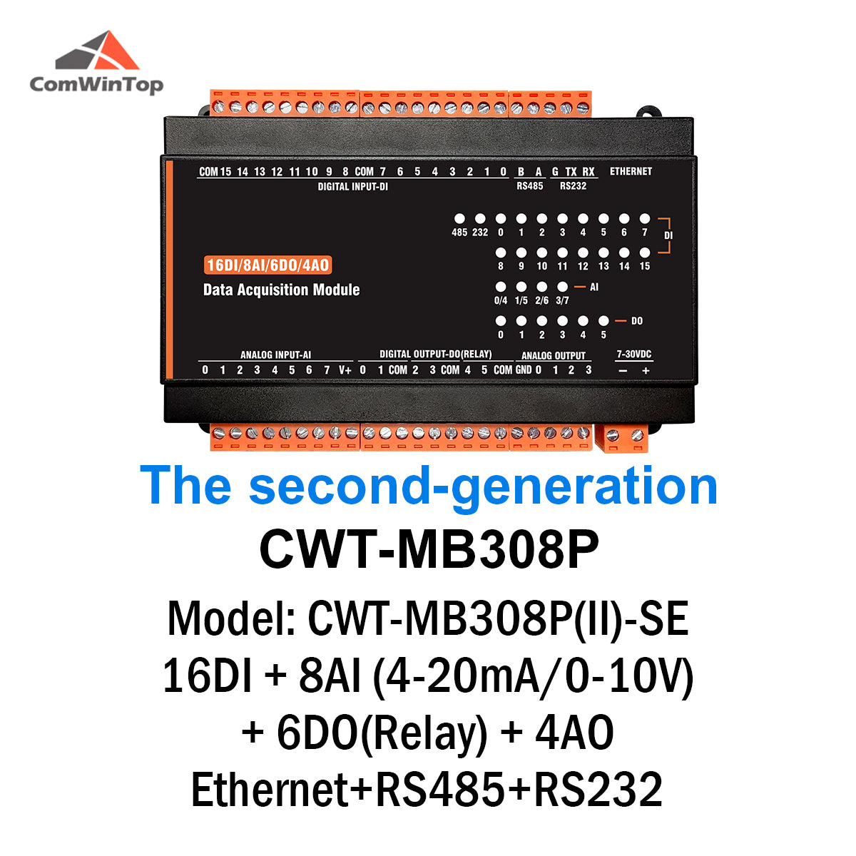 CWT-MB308P 8AI+4AO+16DI+6DO RS485 RS232 Ethernet Modbus Rtu Tcp Controller