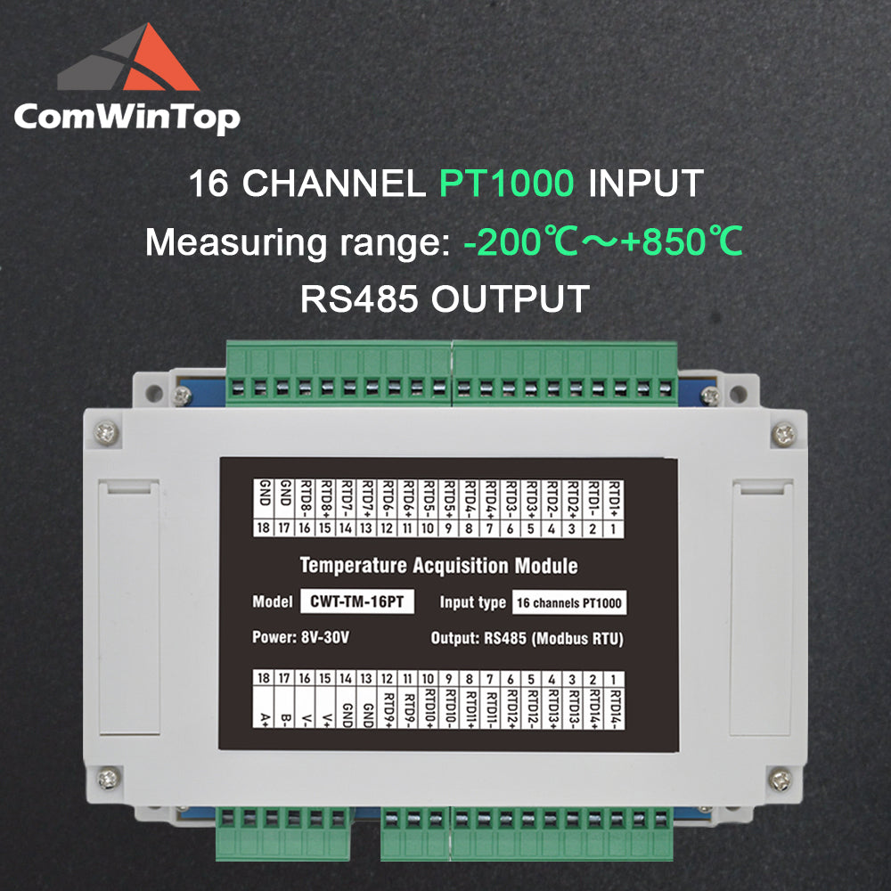 16 channels PT100/PT1000 Rs485 Modbus Output Temperature Acquisition Module
