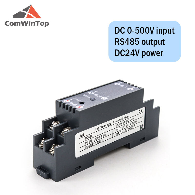 DC 0-1000V Input 4-20mA/RS485 Output Din Type Voltage Transmitter DC Voltage Signal Transducer Voltage Sensor