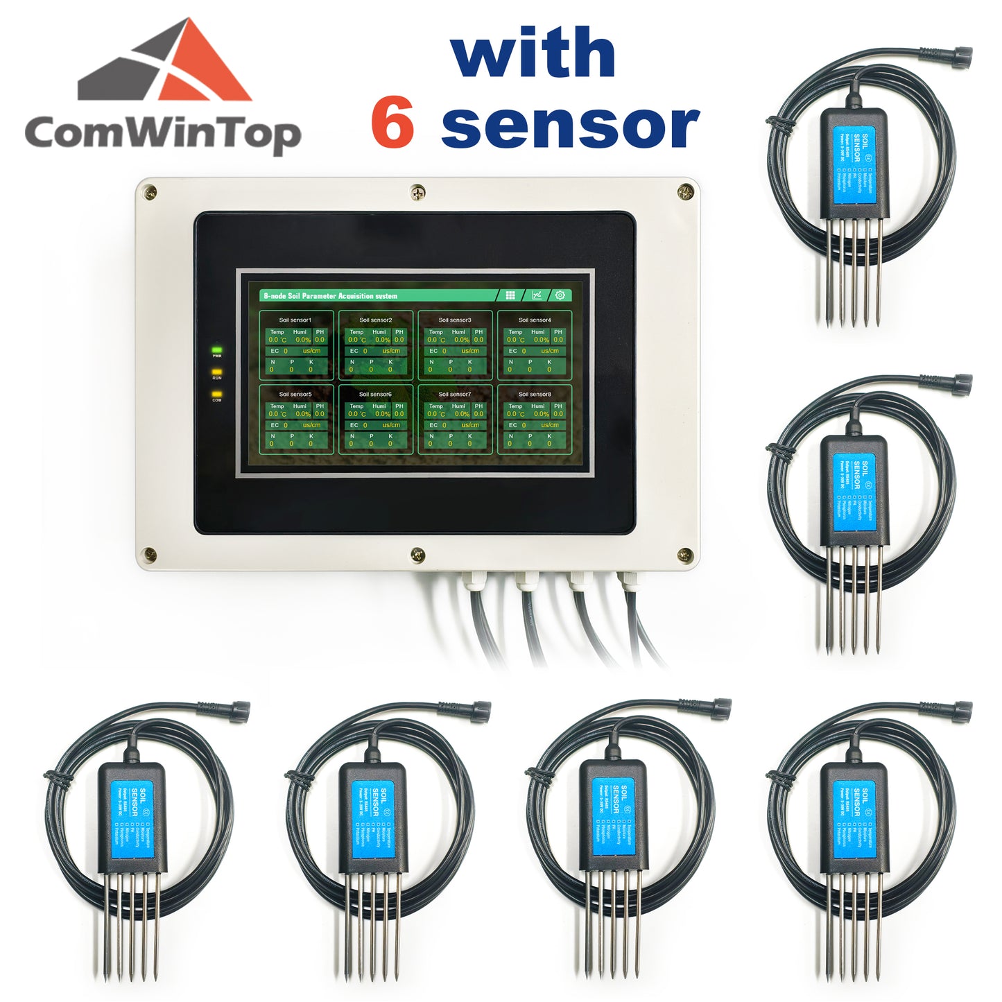 Measure Soil Temperature Moisture EC PH NPK 8-Node Soil Parameter Acquisition System with 7" LCD Touchscreen