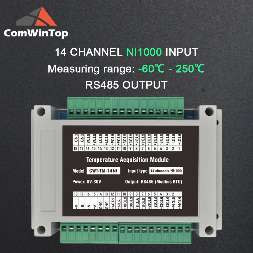 16 channels PT100/PT1000 Rs485 Modbus Output Temperature Acquisition Module