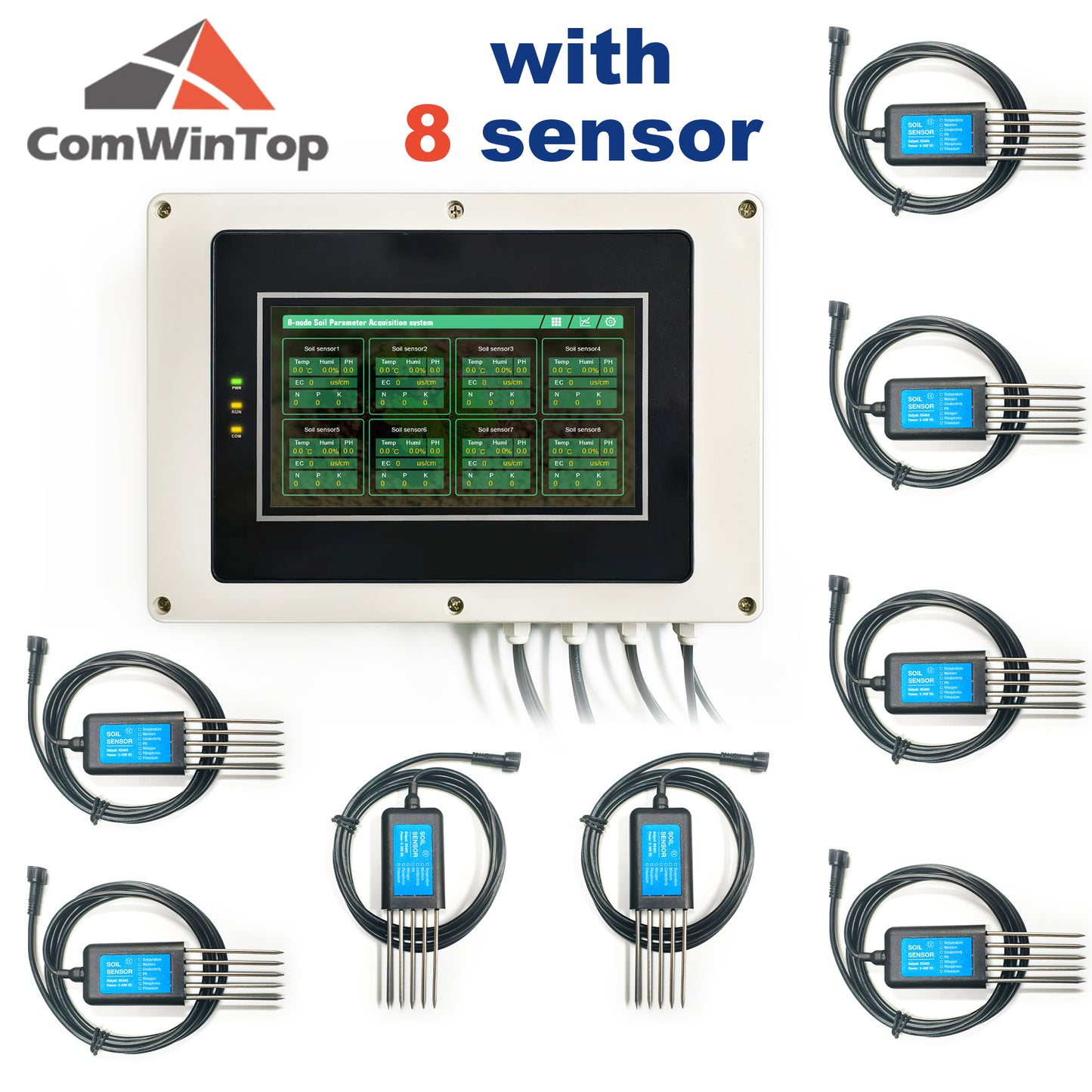 Measure Soil Temperature Moisture EC PH NPK 8-Node Soil Parameter Acquisition System with 7" LCD Touchscreen