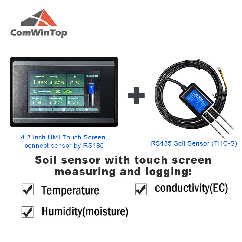 Measuring and Logging Soil Moisture Temperature Humidity EC PH NPK Sensor with HMI touch screen