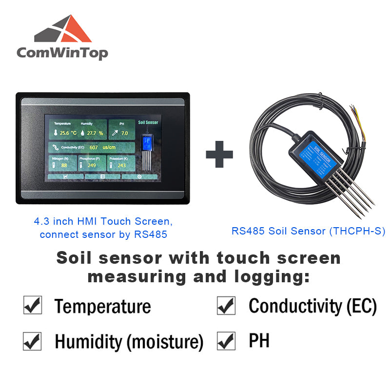 Measuring and Logging Soil Moisture Temperature Humidity EC PH NPK Sensor with HMI touch screen