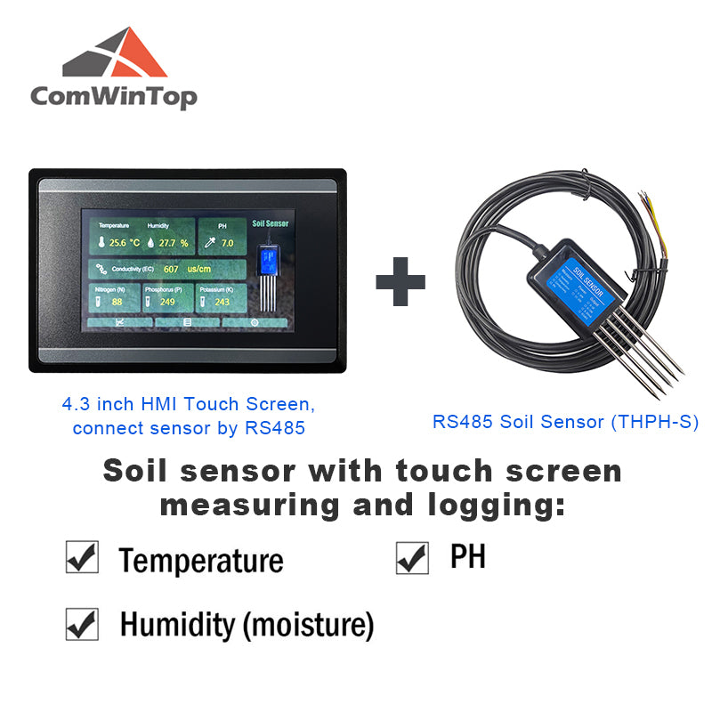 Measuring and Logging Soil Moisture Temperature Humidity EC PH NPK Sensor with HMI touch screen
