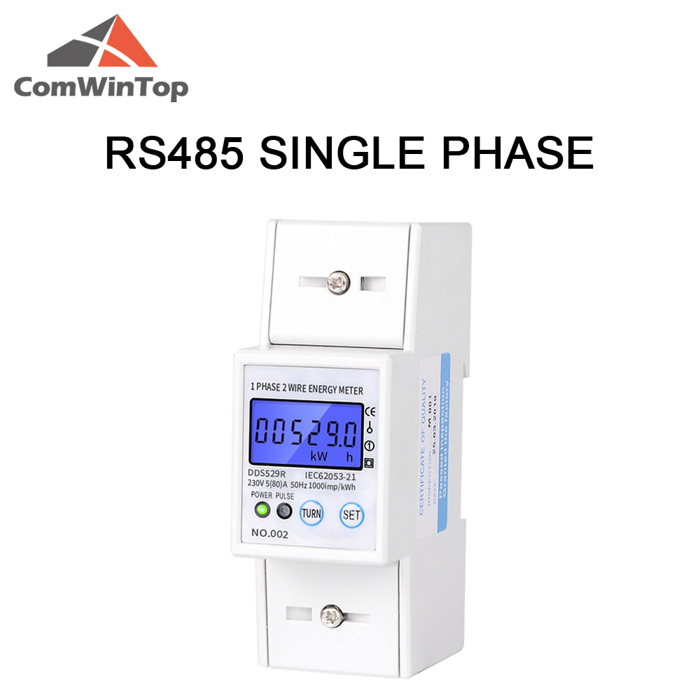 Intelligent RS485 Electric Power Meter Single Phase 2 Wire Energy Meter DIN Rail Mounting LCD Backlight Display AC 230V 5-80A