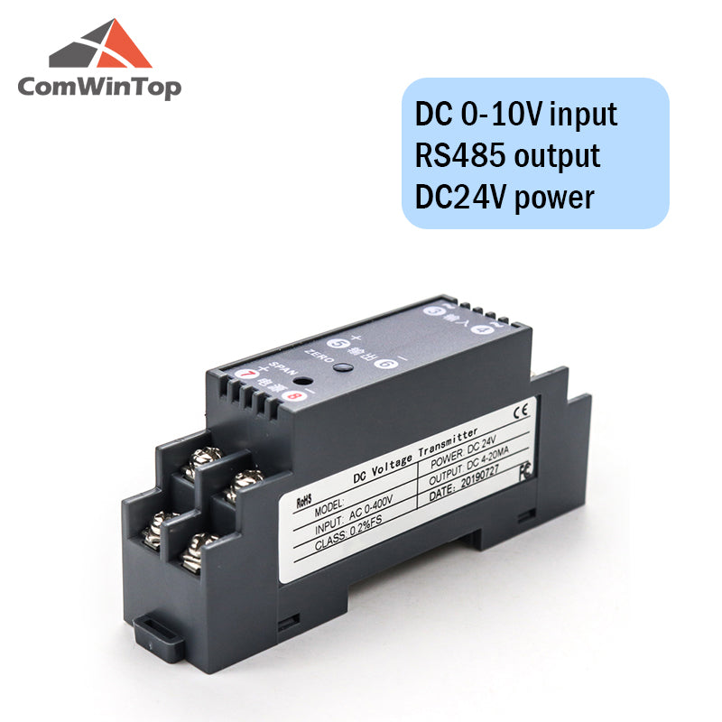 DC 0-1000V Input 4-20mA/RS485 Output Din Type Voltage Transmitter DC Voltage Signal Transducer Voltage Sensor