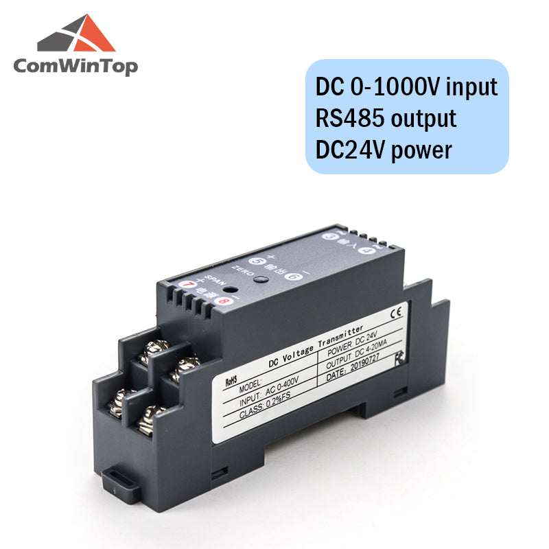 DC 0-1000V Input 4-20mA/RS485 Output Din Type Voltage Transmitter DC Voltage Signal Transducer Voltage Sensor