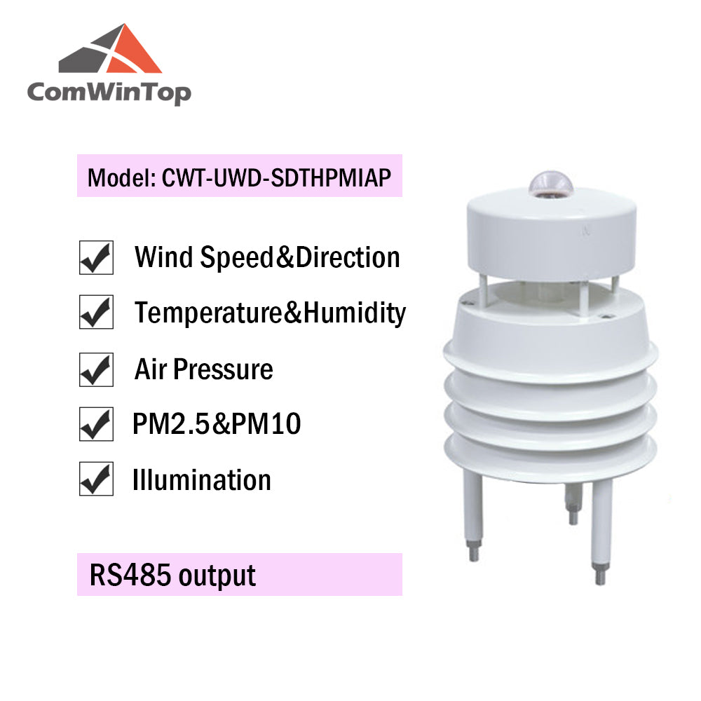 RS485 Ultrasonic Wind Speed and Direction Sensor Temperature Humidity Noise PM2.5 Pressure Light Rainfall Small Weather Station