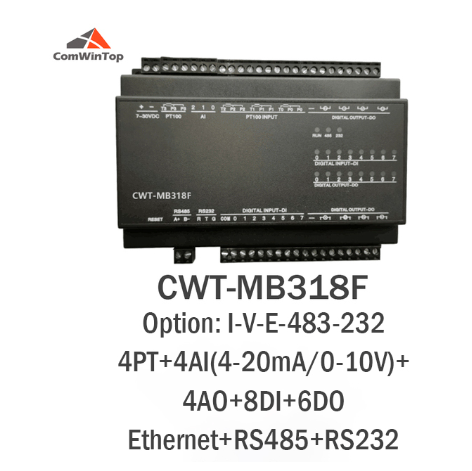 CWT-MB318F 4PT+4AI+4AO+8DI+6DO RS485 RS232 Ethernet Modbus Rtu Tcp Io Acquisition Module