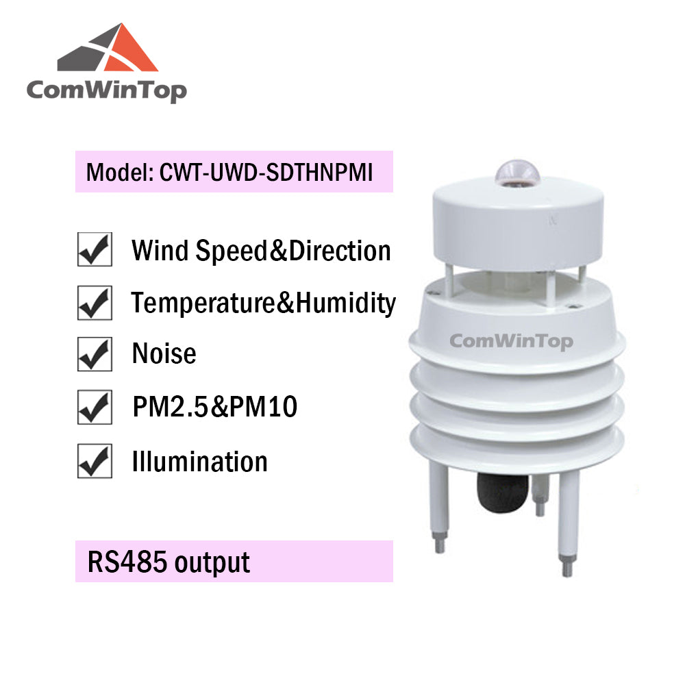 RS485 Ultrasonic Wind Speed and Direction Sensor Temperature Humidity Noise PM2.5 Pressure Light Rainfall Small Weather Station