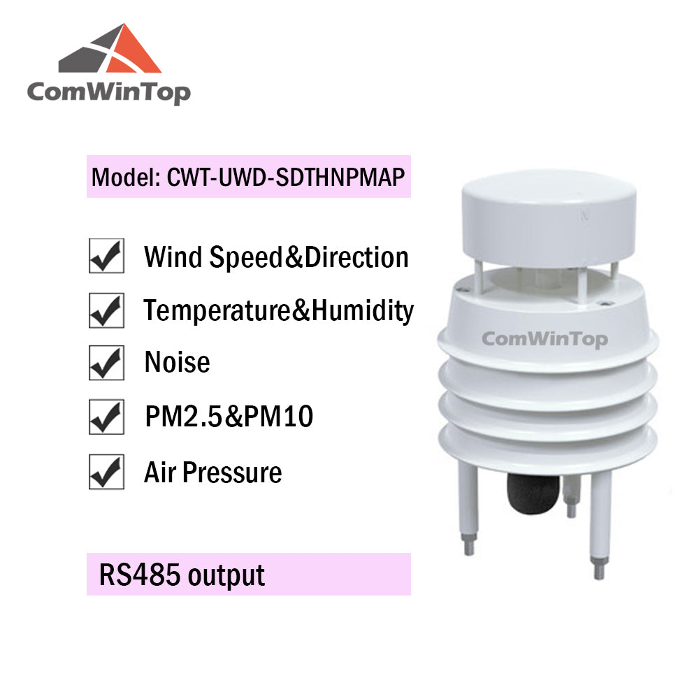 RS485 Ultrasonic Wind Speed and Direction Sensor Temperature Humidity Noise PM2.5 Pressure Light Rainfall Small Weather Station