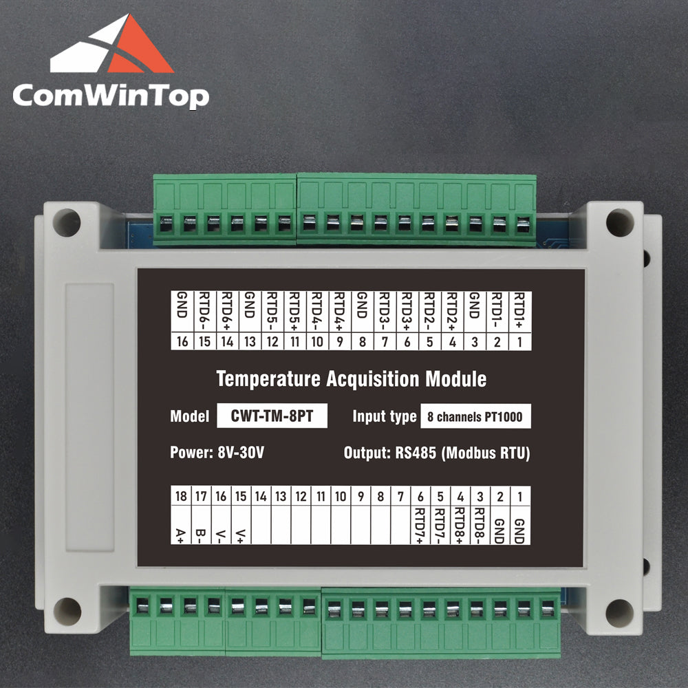 8 channels PT100/PT1000 Rs485 Modbus Output Temperature Acquisition Module