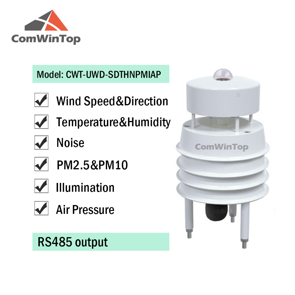 RS485 Ultrasonic Wind Speed and Direction Sensor Temperature Humidity Noise PM2.5 Pressure Light Rainfall Small Weather Station