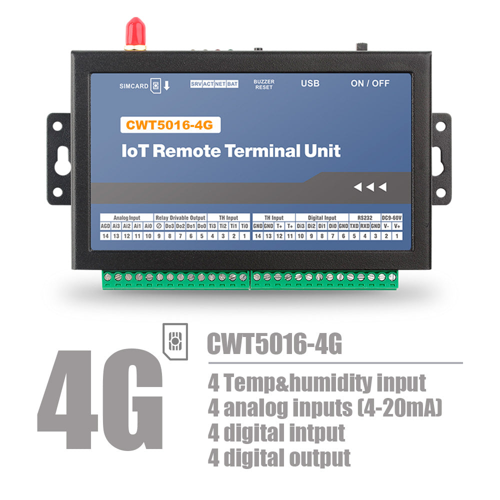 CWT5016 4DI 4AI 4DO 4TI Gsm Gprs 4g Wi-Fi Multiple Channel Temperature Data Logger Rtu Modem