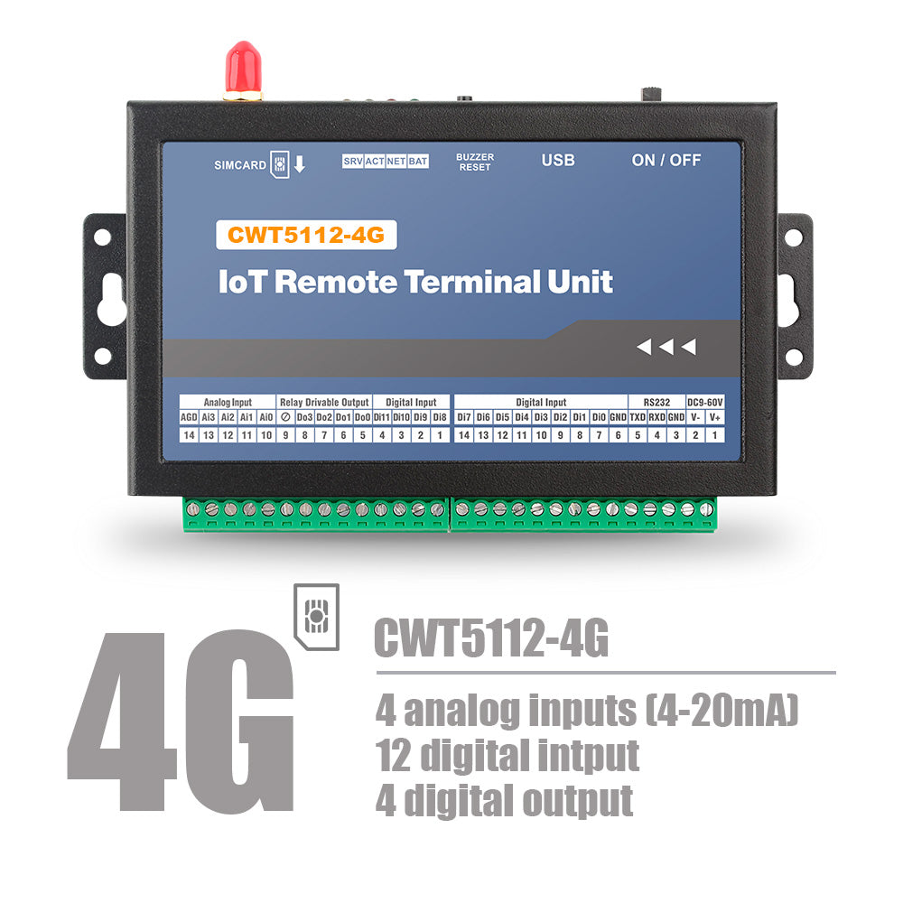 CWT5112 12DI 4AI 4DO Industrial Gsm Gprs 4g Wi-Fi Remote Data Acquisition Module Rtu Modem
