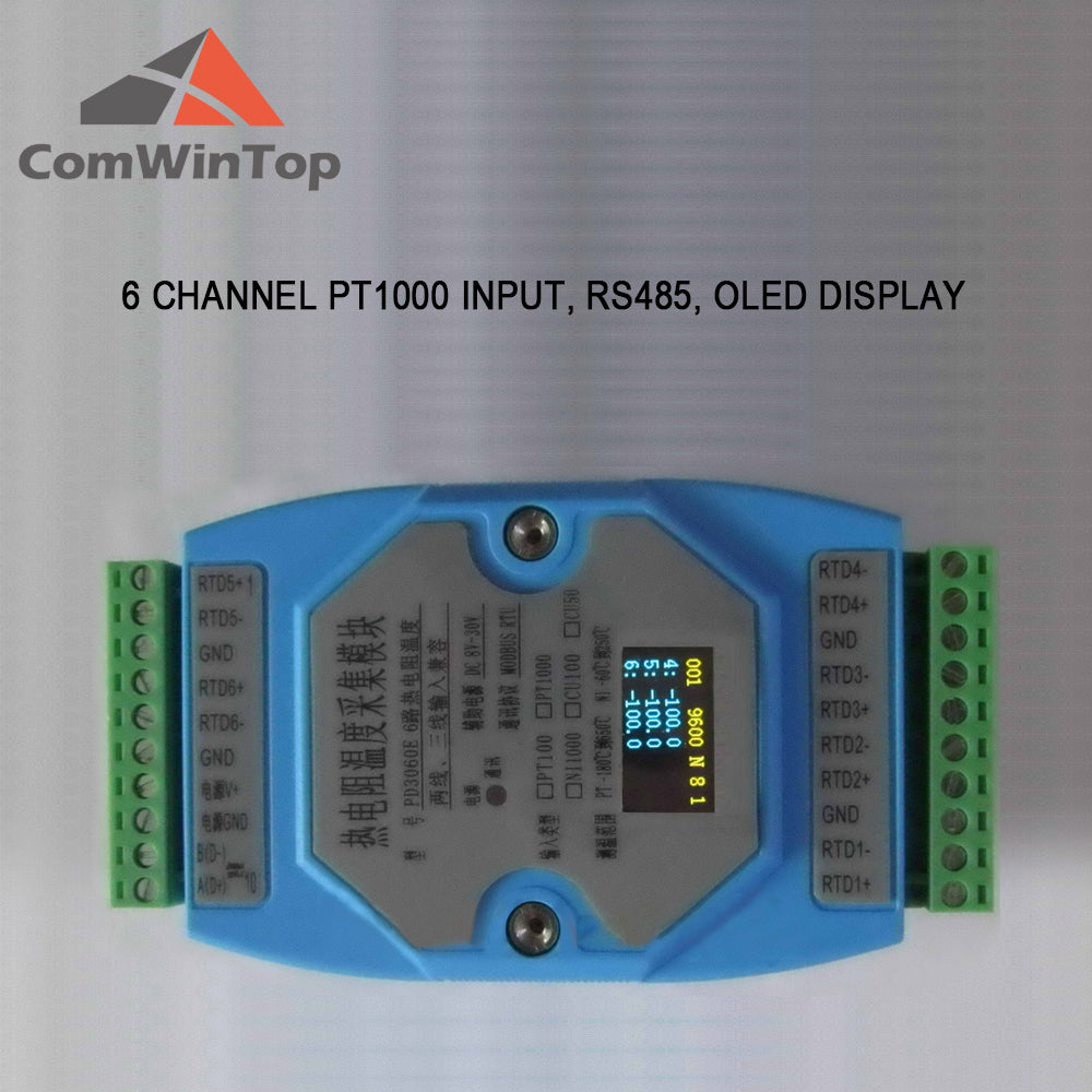 6 channels PT100/PT1000 Rs485 Modbus Output Temperature Acquisition Module with Oled Screen