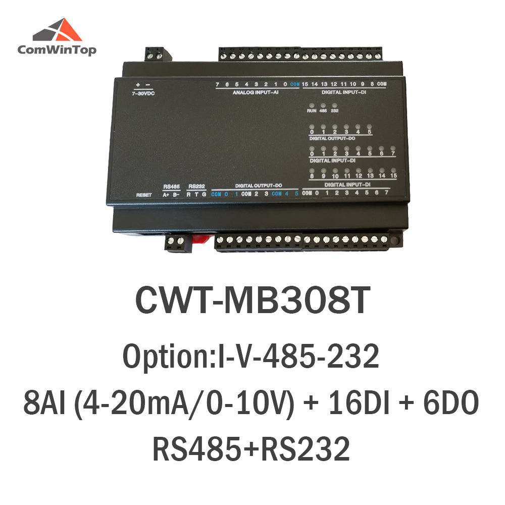 CWT-MB308T 8AI+16DI+6DO RS485 RS232 Ethernet Modbus Rtu Tcp Io Acquisition Module