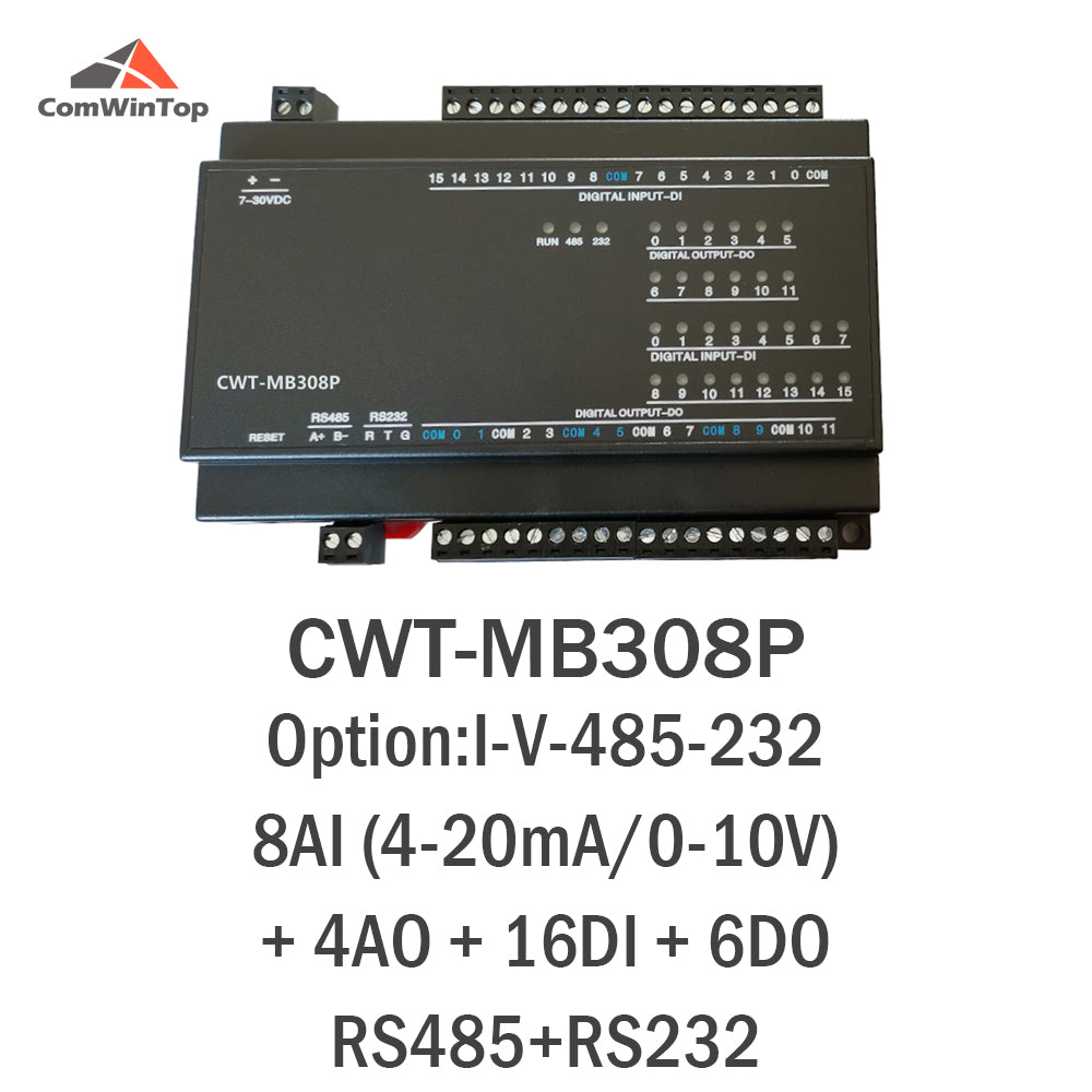 CWT-MB308P 8AI+4AO+16DI+6DO RS485 RS232 Ethernet Modbus Rtu Tcp Controller