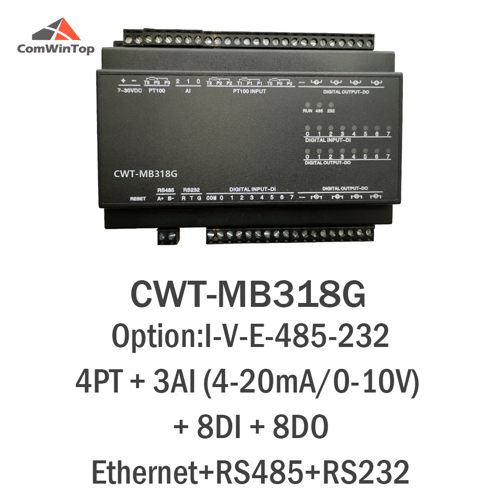 CWT-MB318G 4PT+3AI+8DI+8DO PT100 RS485 RS232 Ethernet Modbus Rtu Tcp Io Acquisition Module