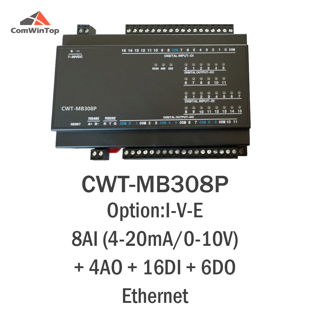 CWT-MB308P 8AI+4AO+16DI+6DO RS485 RS232 Ethernet Modbus Rtu Tcp Controller