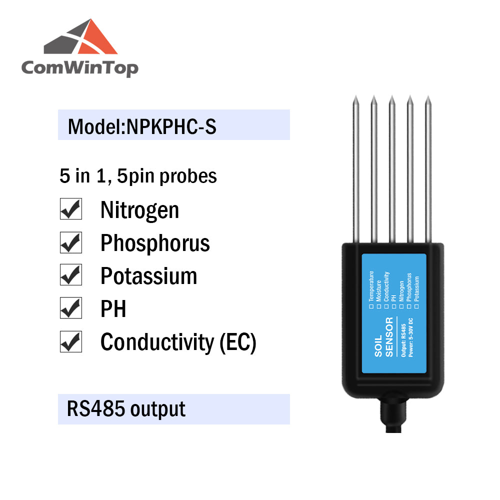 RS485 4-20mA Soil Temperature Humidity Moisture Conductivity EC PH Sensor
