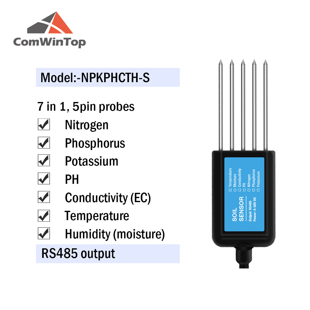 RS485 4-20mA Soil Temperature Humidity Moisture Conductivity EC PH Sensor