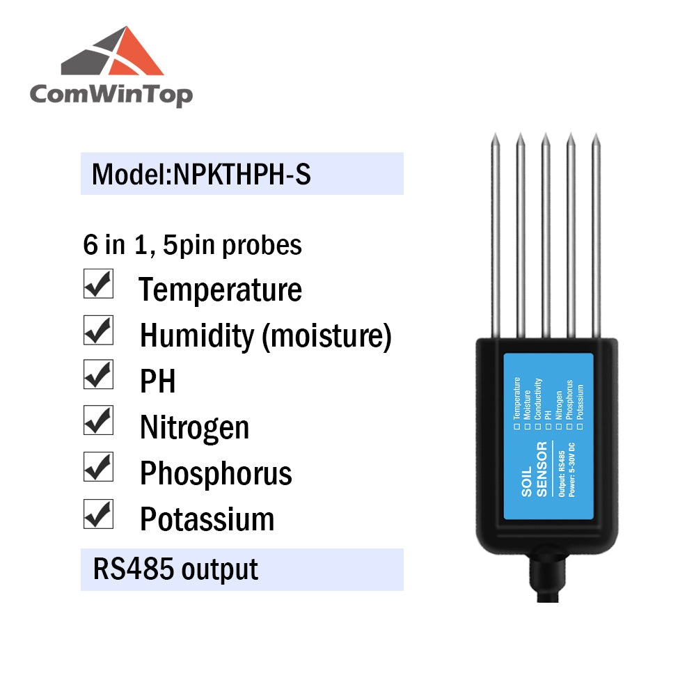 RS485 4-20mA Soil Temperature Humidity Moisture Conductivity EC PH Sensor
