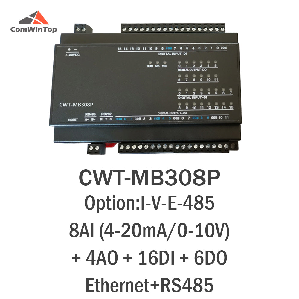 CWT-MB308P 8AI+4AO+16DI+6DO RS485 RS232 Ethernet Modbus Rtu Tcp Controller