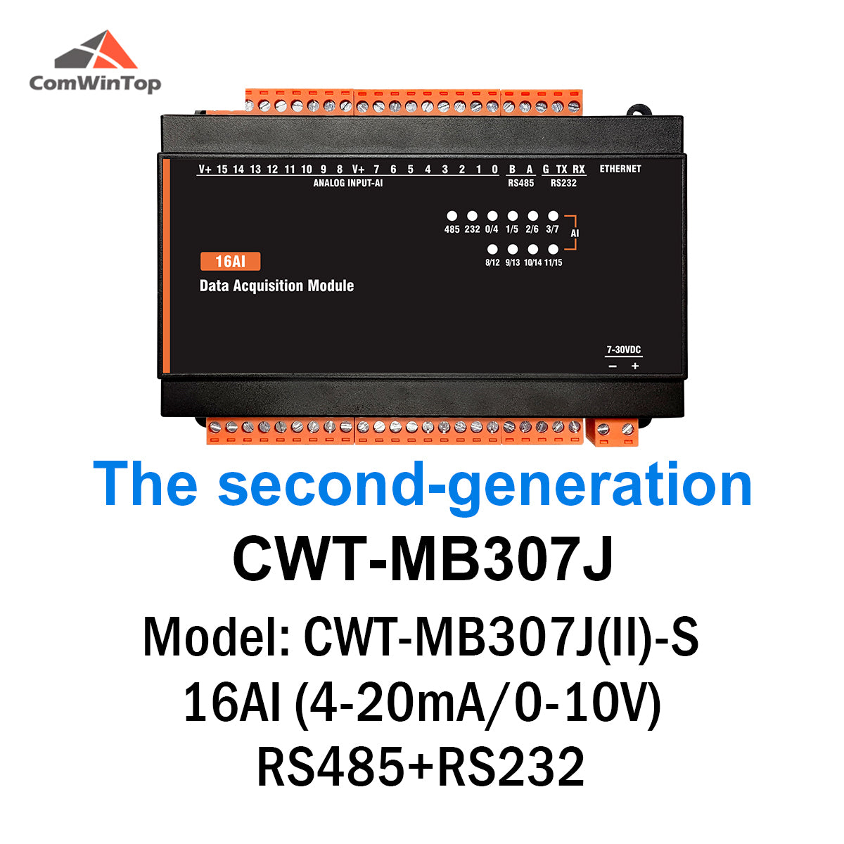 CWT-MB307J 16AI 4-20mA Analog Input 16bit Precision Modbus Rtu