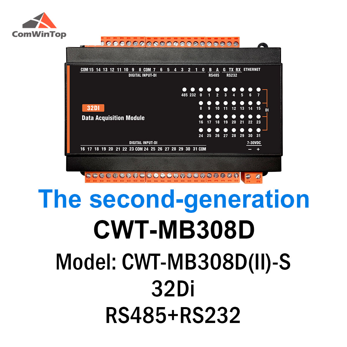 CWT-MB308D 32DI 32-Channel Digital Input RS485 Modbus Rtu Acquisition Io Module with 2500V Lightning protection