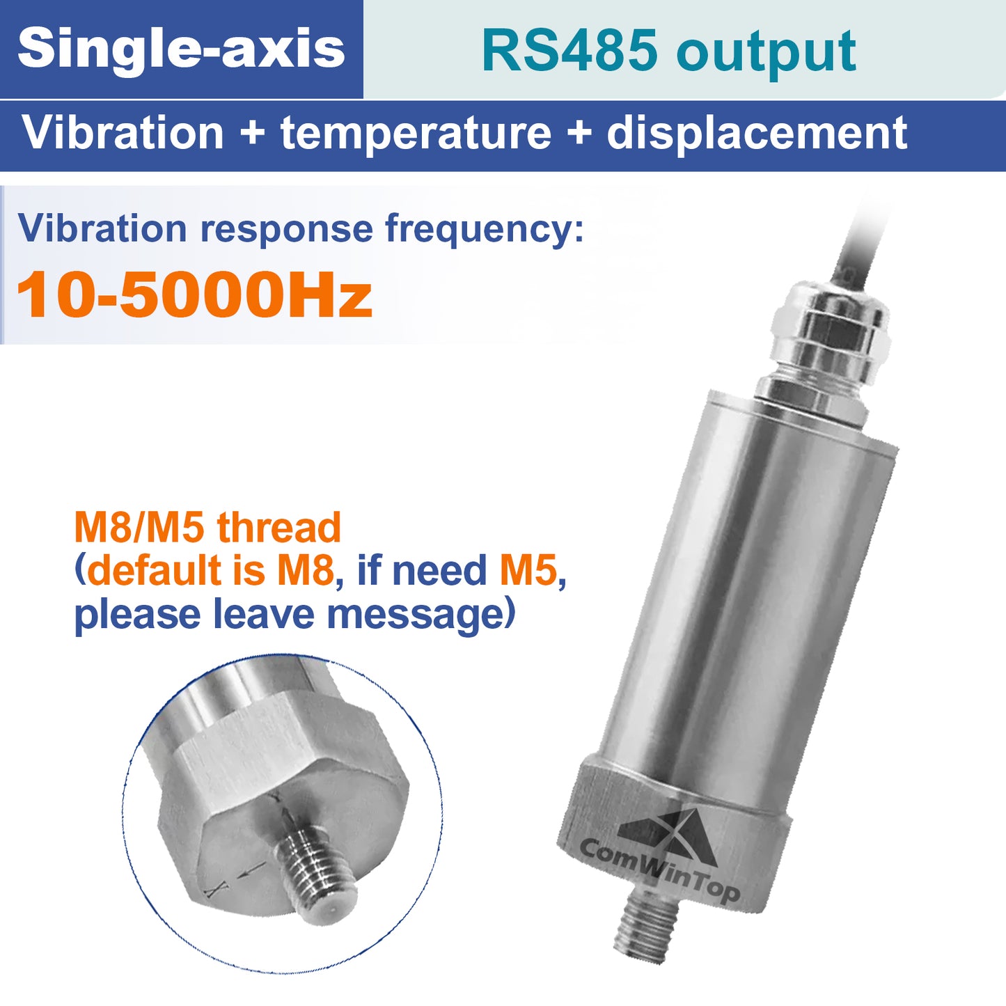 Single Three axis vibration monitoring Fan motor vibrating string instrument RS485 Industrial temperature vibration sensor