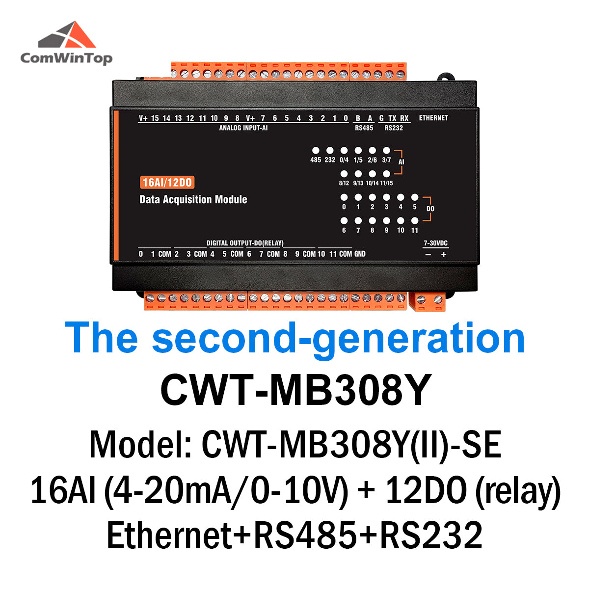 CWT-MB308Y 16AI+12DO RS485 RS232 Ethernet Modbus Rtu Tcp Io Acquisition Module