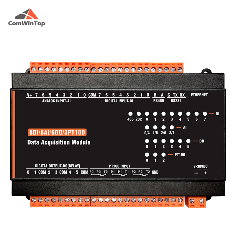 CWT-MB318S 8DI+8AI+6DO(relay)+3PT PT100 RS485 RS232 Ethernet Modbus Rtu Tcp Io Acquisition Module