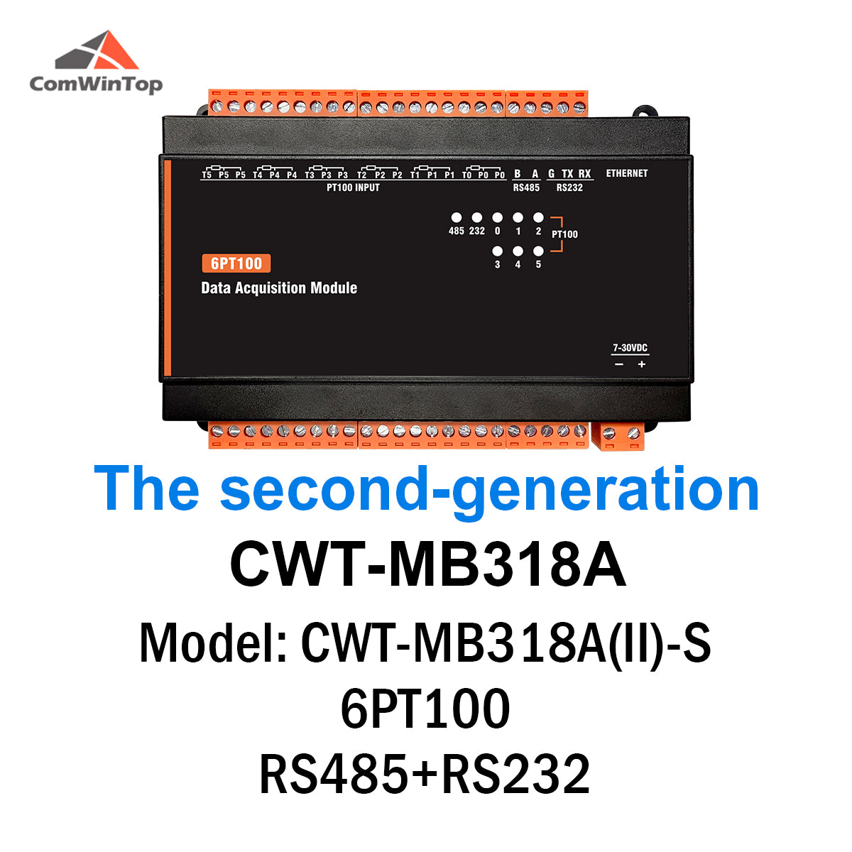 CWT-MB318A 6PT 6-Channel PT100 PT1000 Temperature Modbus Acquisition Module