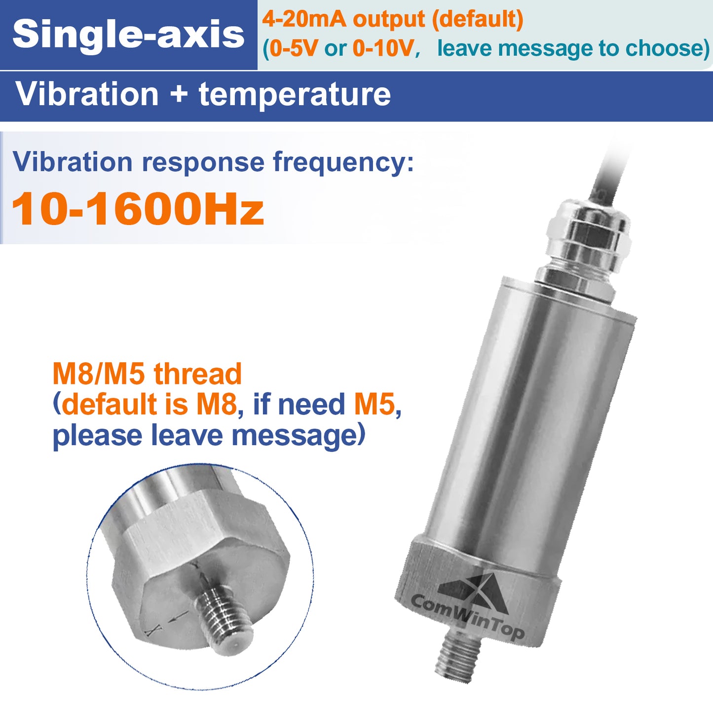 Single Three axis vibration monitoring Fan motor vibrating string instrument RS485 Industrial temperature vibration sensor