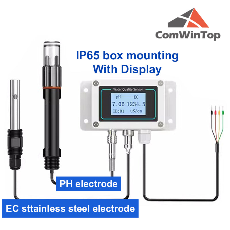 PH EC 2 in 1 Ｗater Quality Detector  RS485 Modbus transmitter Industrial Sewage Monitor for Agricultural Aquaculture