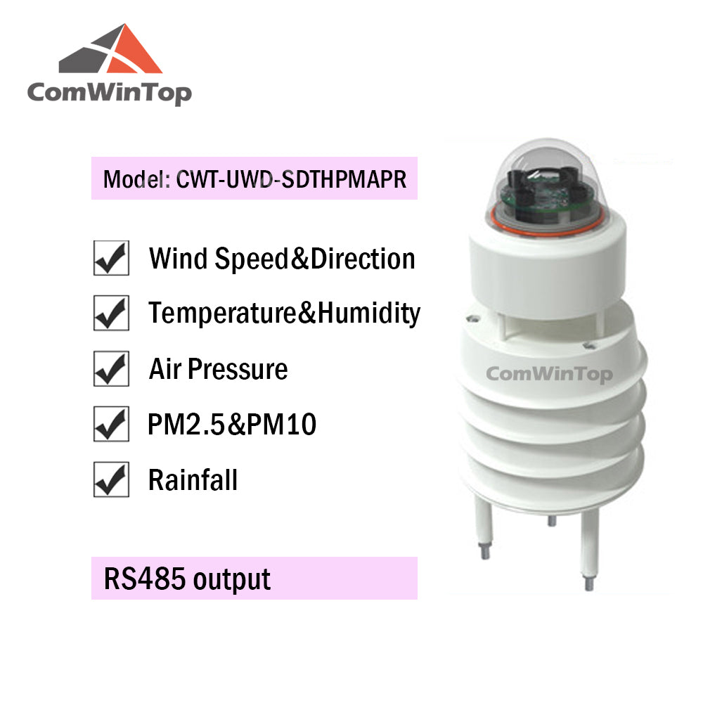 RS485 Ultrasonic Wind Speed and Direction Sensor Temperature Humidity Noise PM2.5 Pressure Light Rainfall Small Weather Station