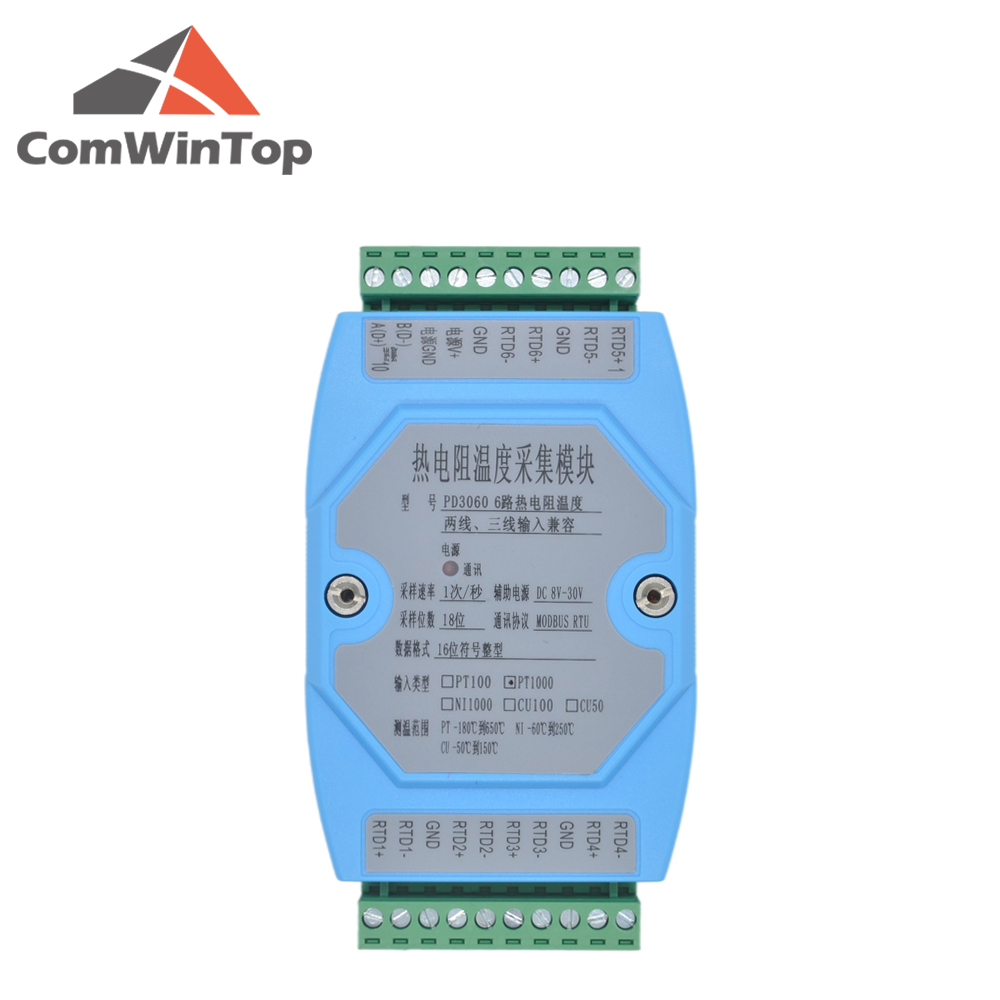 6 channels PT100/PT1000  Rs485 Modbus Output Temperature Acquisition Module with Oled Screen