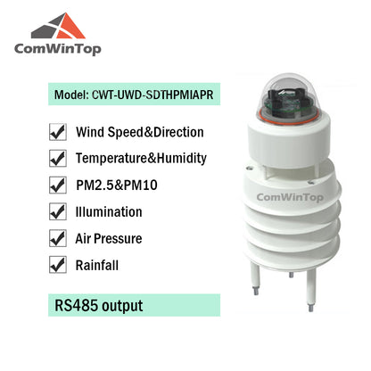 RS485 Ultrasonic Wind Speed and Direction Sensor Temperature Humidity Noise PM2.5 Pressure Light Rainfall Small Weather Station