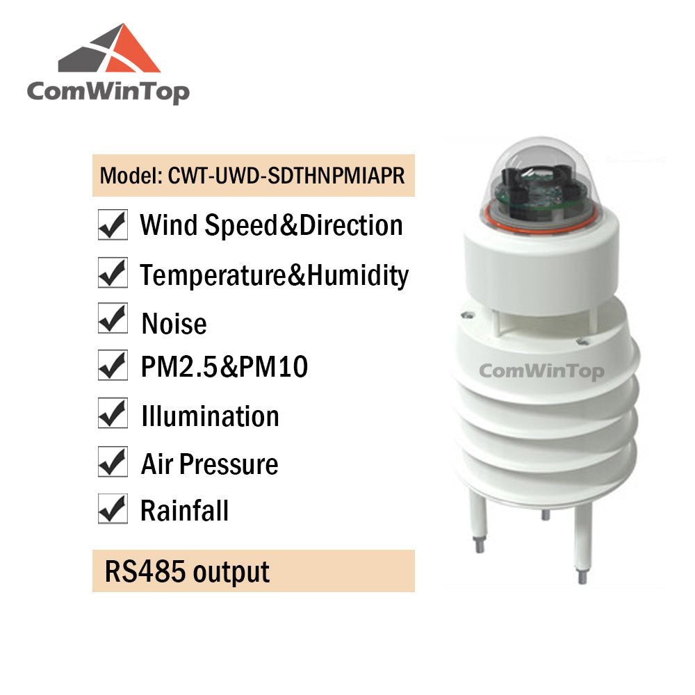 RS485 Ultrasonic Wind Speed and Direction Sensor Temperature Humidity Noise PM2.5 Pressure Light Rainfall Small Weather Station