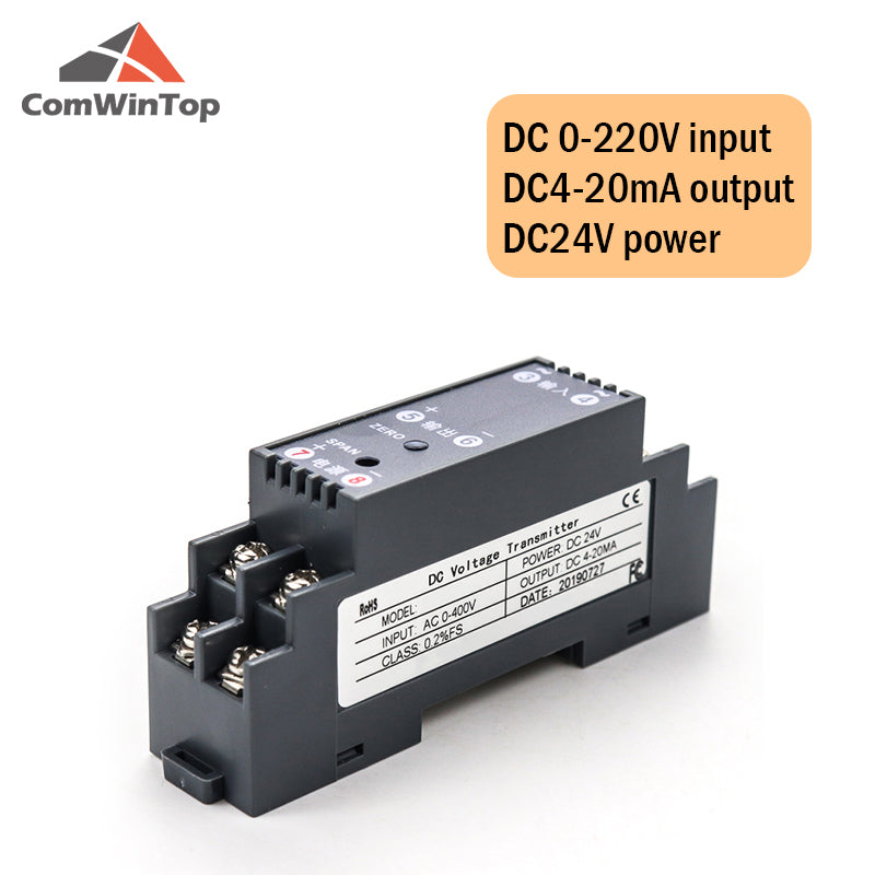 DC 0-1000V Input 4-20mA/RS485 Output Din Type Voltage Transmitter DC Voltage Signal Transducer Voltage Sensor